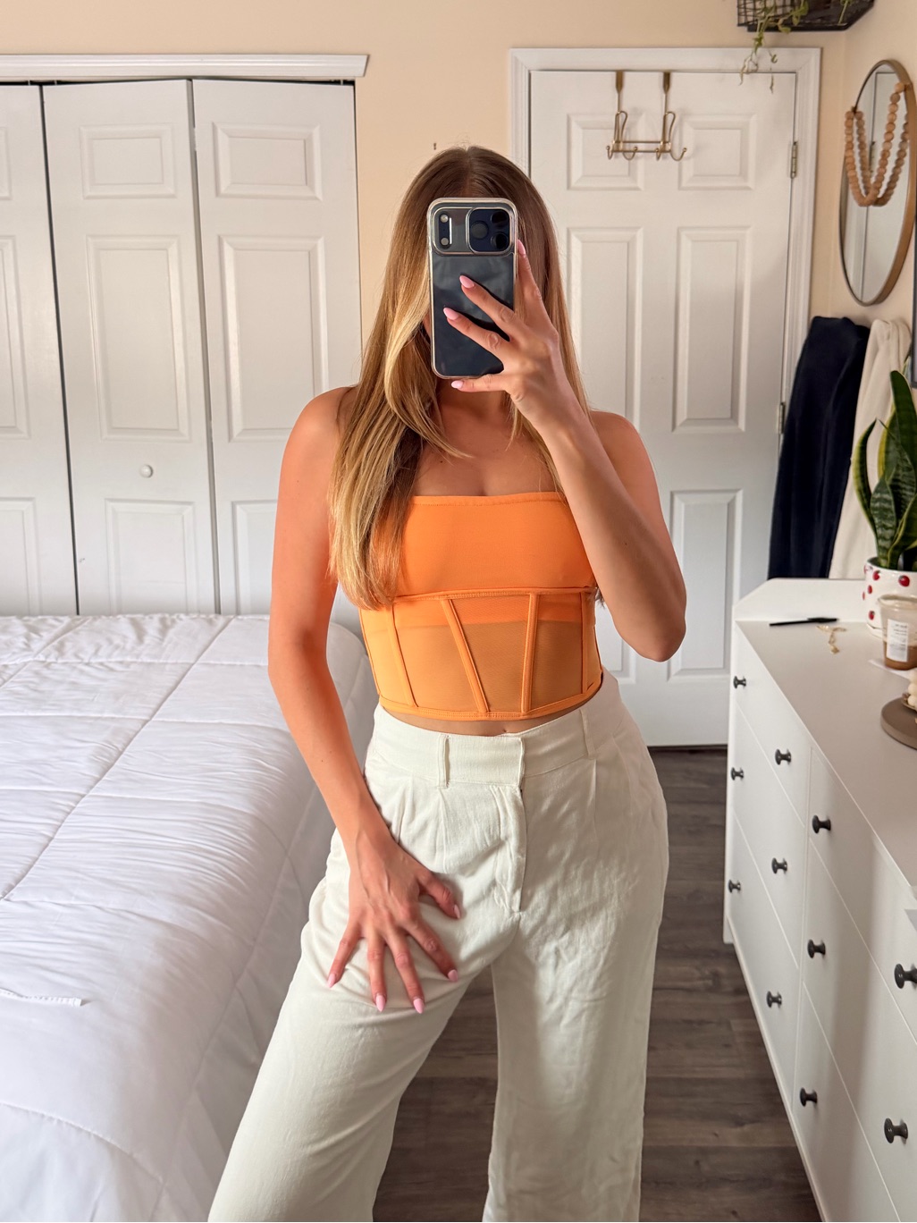 White Fox Orange Strapless Structured Corset Top - Women